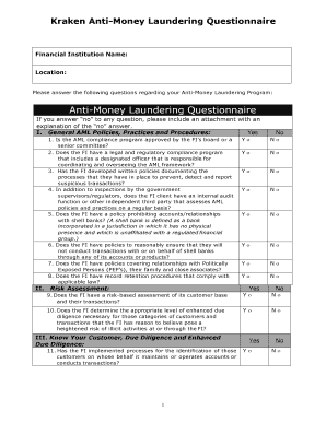 Kraken AML Program Questionnaire DOCX  Form