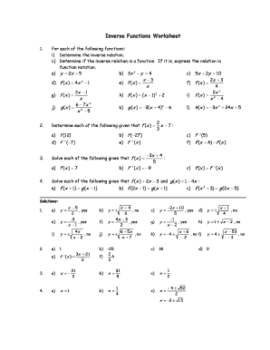 Inverse Functions Worksheet with Answers PDF  Form