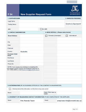  F04 New Supplier Request Form University of Melbourne 2016-2024