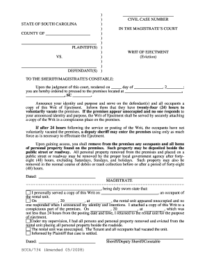 Writ of Ejectment South Carolina Form