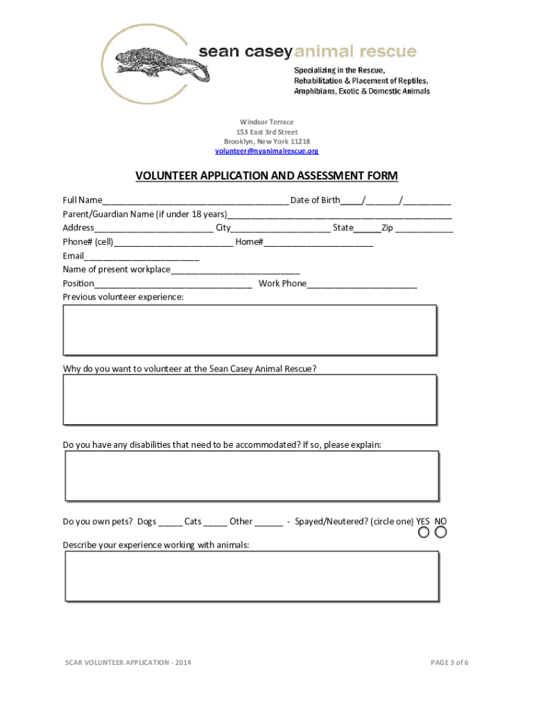 Sean Casey Animal Rescue Volunteer  Form