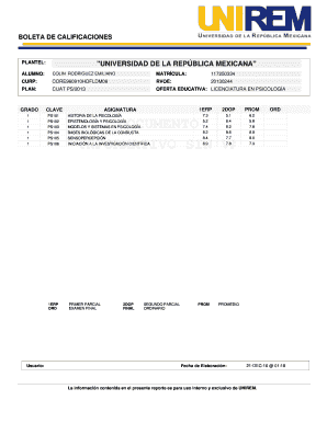 Boleta De Calificaciones Universidad PDF  Form