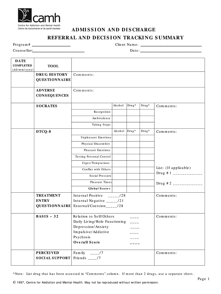 Admission & Discharge Referral and Decision Tracking Summary PDF  ADAT Clinical Tool for Admission and Discharge Tracking  Form