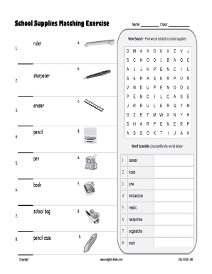 School Supplies Matching Exercise  Form