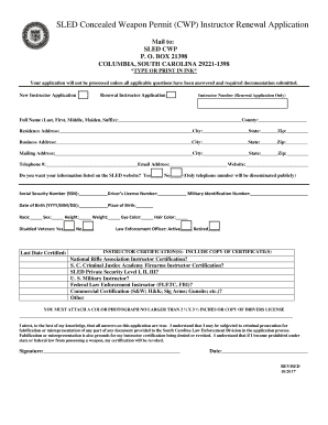  SLED Concealed Weapon Permit CWP Instructor Renewal Application 2017