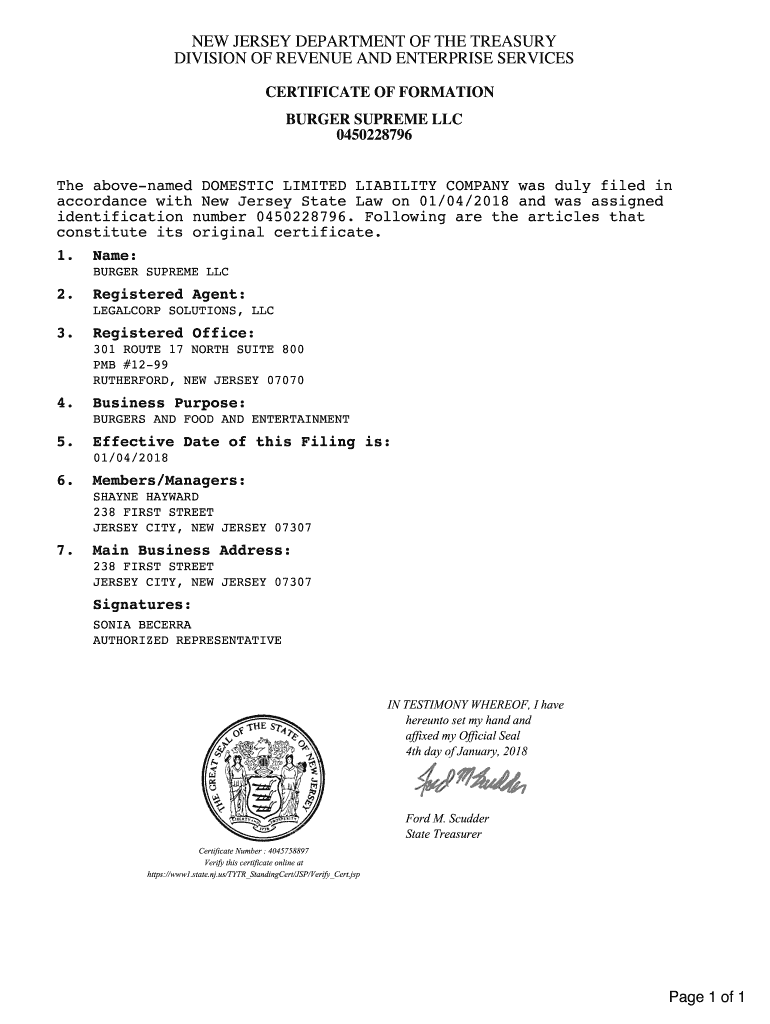 Certificate of Formation Nj PDF