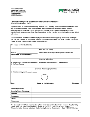  Certificate of Special Qualification for University Studies 2017