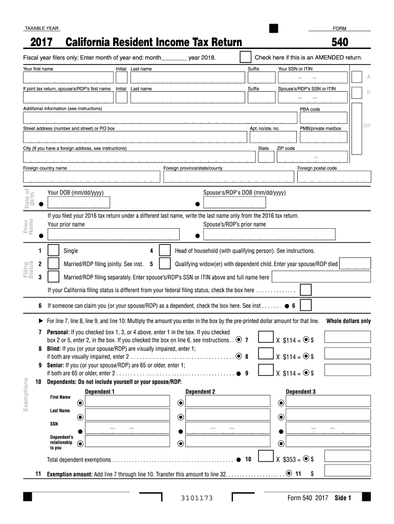  Ca 540 Tax Form 2017