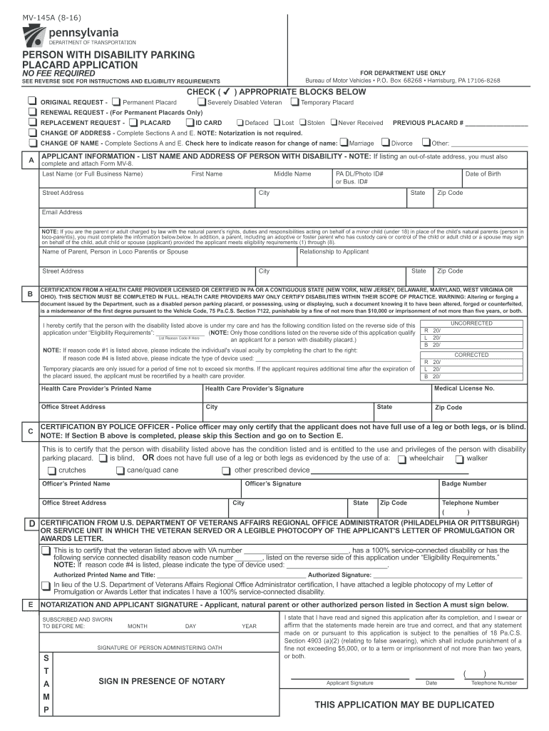  Pa Parking Disability Application 2016-2024