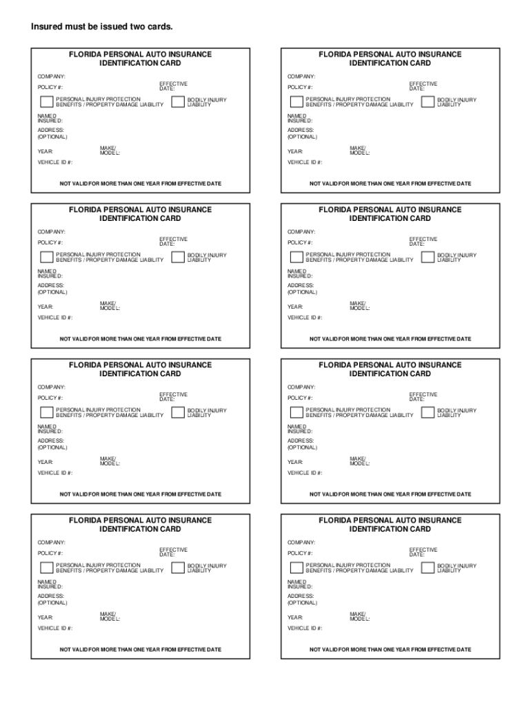 Florida Auto Insurance Card Template  Form