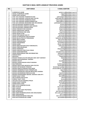 Daftar Email Skpd Lingkup Provinsi Jambi No Unit Kerja E Mail Kantor 1 2 3 4 5 6 Form