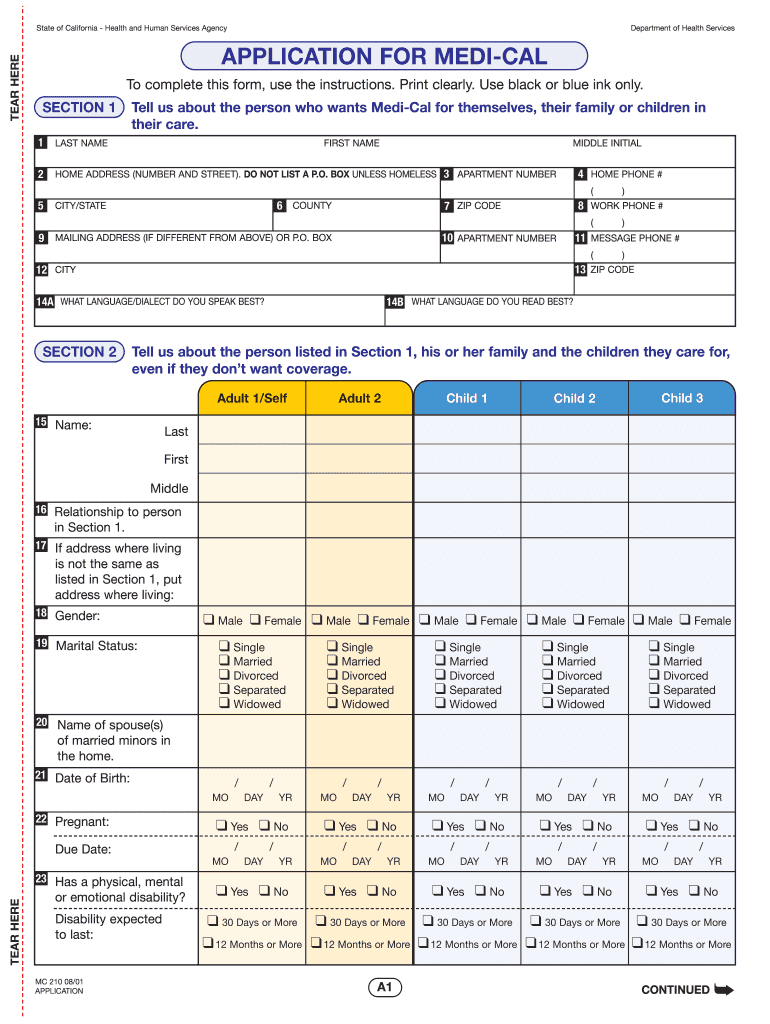  APPLICATION for MEDI CAL 2001