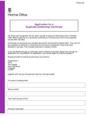 Application for a Duplicate Citizenship Certificate Gov Uk  Form