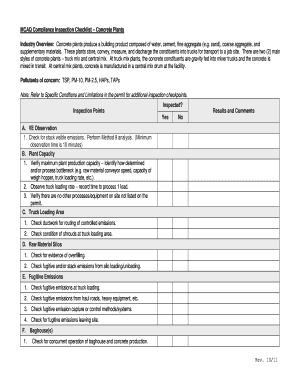 MCAQ Compliance Inspection Checklist Concrete Plants  Form