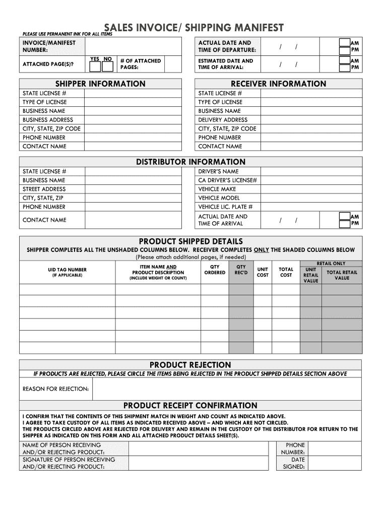 Ca Manifest  Form