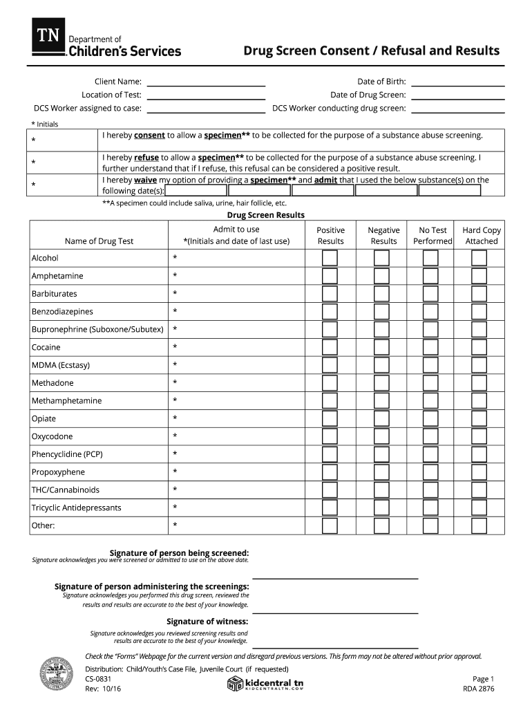 Tennessee Drug Screen Form Dcs