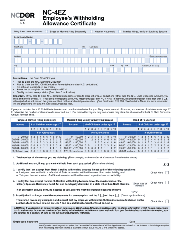  Nc 4 Ez Fillable Form 2017