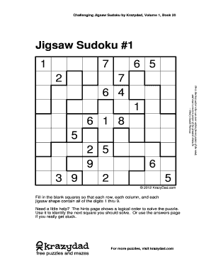 Jigsaw Sudoku Puzzles by Krazydad