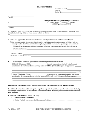 Get and Sign ORDER APPOINTING GUARDIAN AD LITEM GAL  Form
