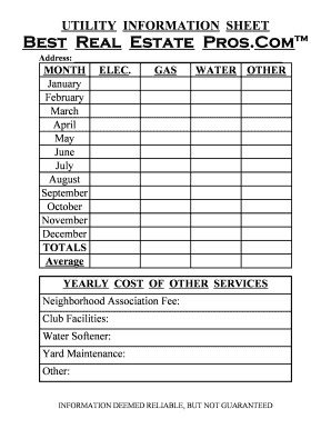 Real Estate Utility Information Sheet