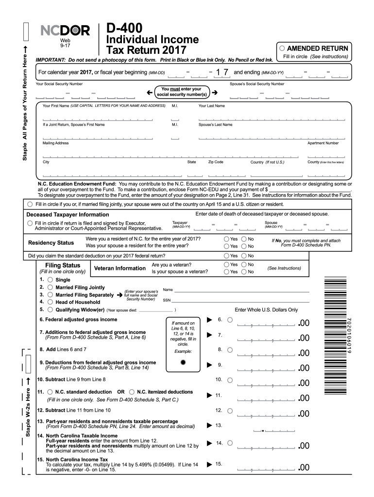  Form D 400 2017