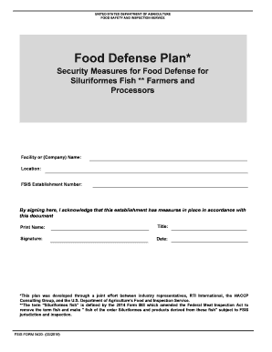 FSIS 5420 Food Defense Plan Security Measures for Food Defense for Siluriformes Fish Farmers and Processors Form