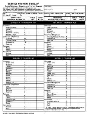 Clothing Inventory Checklist  Form