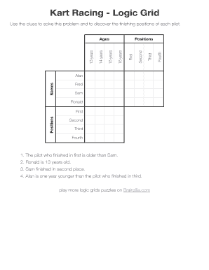 Kart Racing Logic Grid Answer Key  Form