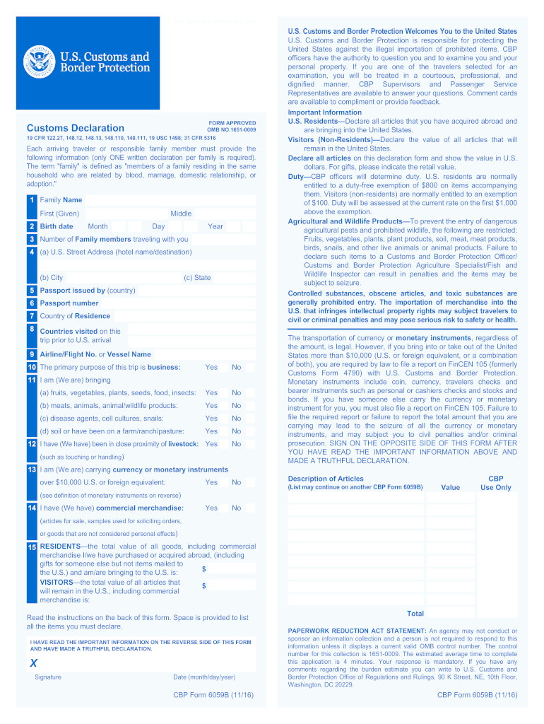  Us Customs Declaration Form PDF 2016