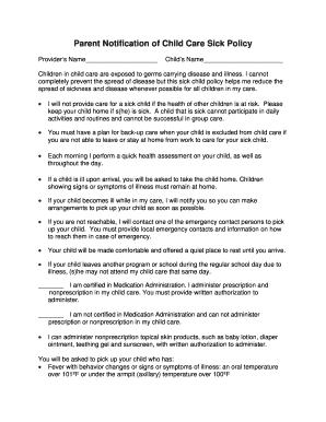 Daycare Sick Policy Template  Form