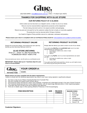 Glue Store Return Form