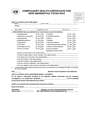 Amarnath Yatra Medical Form