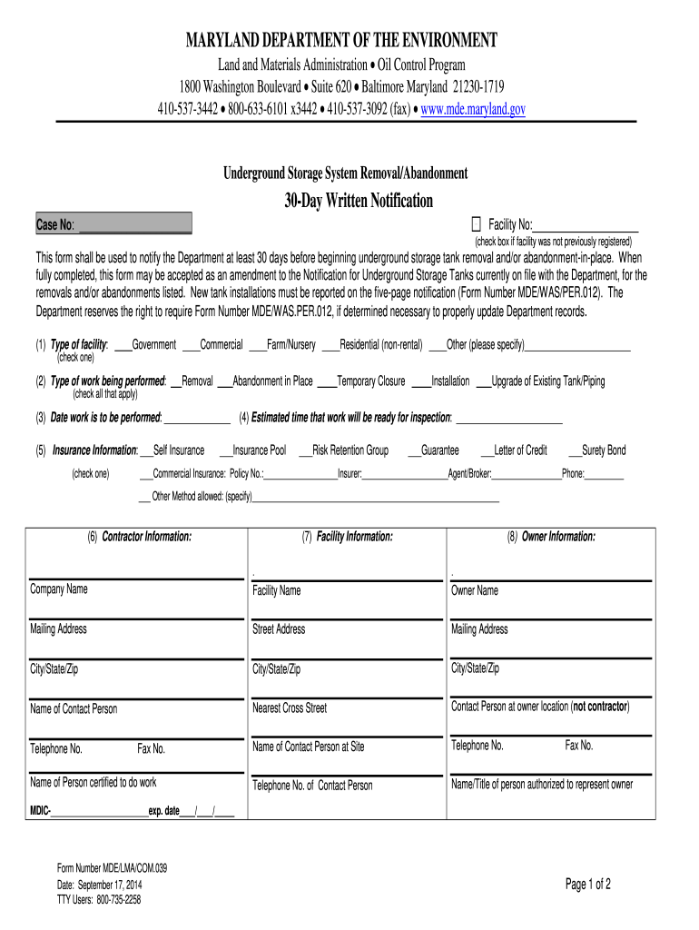 30 Day Notification  Form