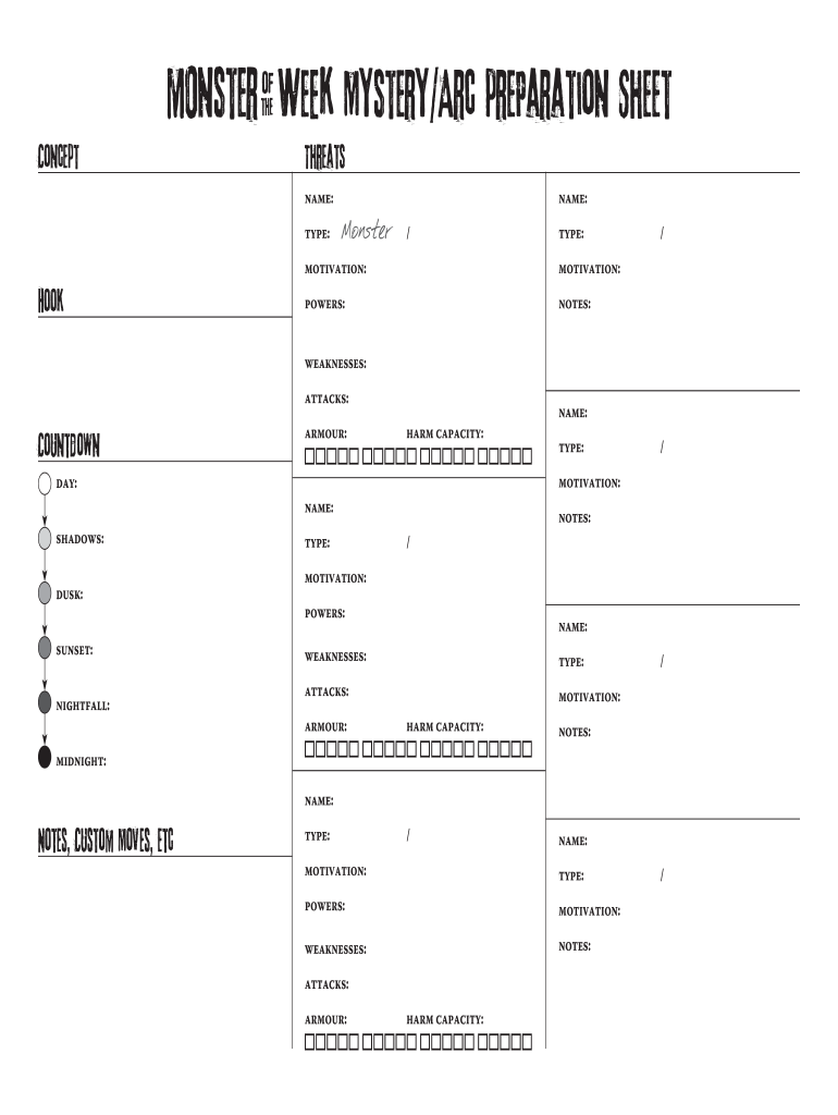 Monster of the Week Character Sheet  Form