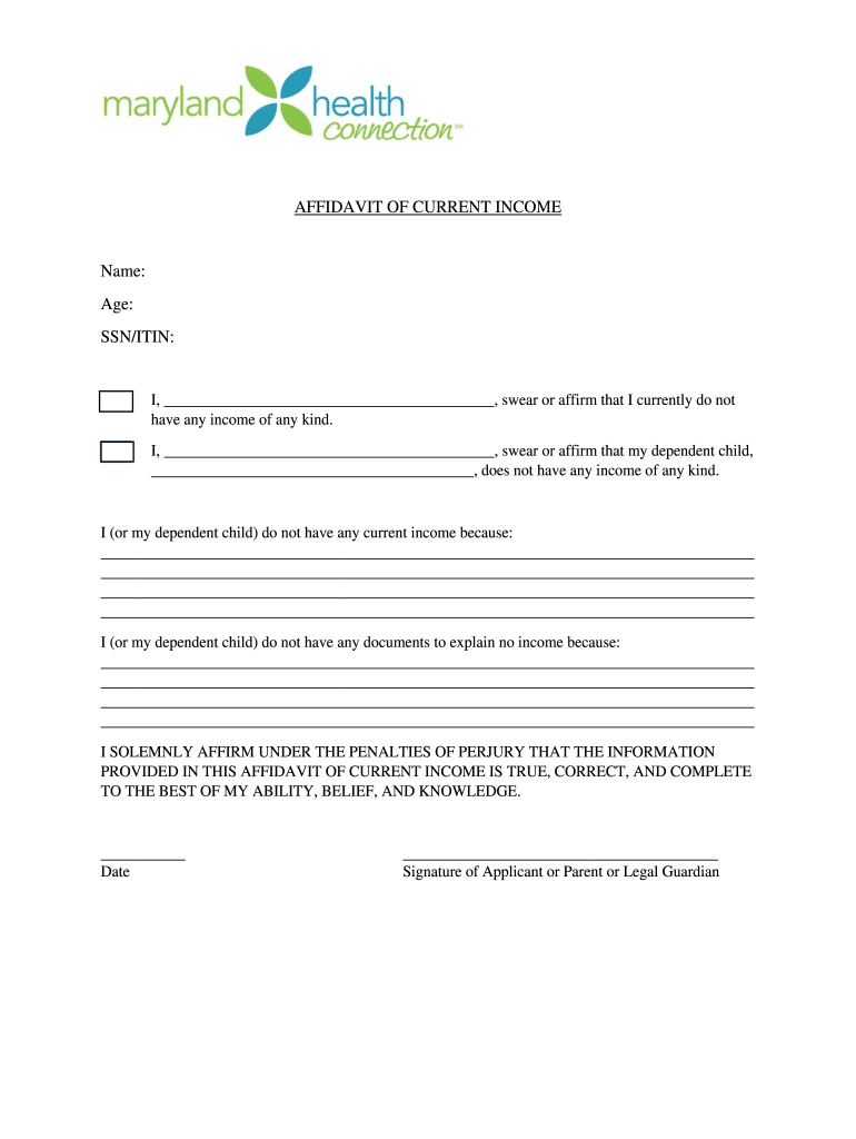 Affidavit of No Income  Form