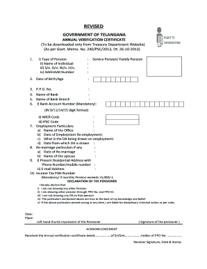 Government of Telangana Annual Verification Certificate  Form