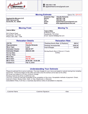 Moving Estimate  Form