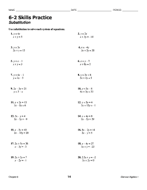 6 2 Skills Practice Substitution Answer Key with Work  Form