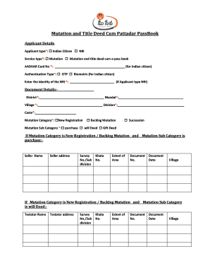 Mutation and Title Deed E Passbook Status  Form