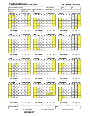 Alternate Work Schedule Calendar 2017