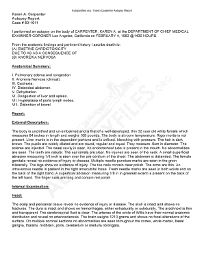 Karen Carpenter Autopsy  Form