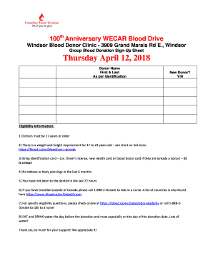 Blood Drive Sign Up Sheet  Form