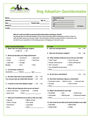  Dog Adoption Questionnaire Template 2016