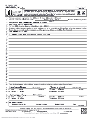 Arizona Association of Realtors Addendum Form