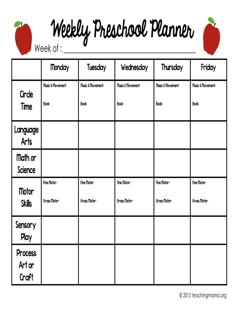 Weekly Preschool Planner  Form