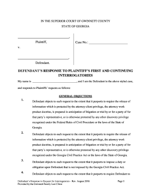 DEFENDANTS RESPONSE to PLAINTIFFS FIRST and CONTINUING  Form