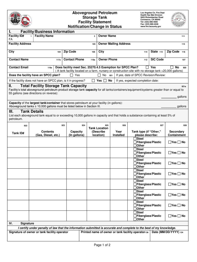 Tank Facility Statement  Form