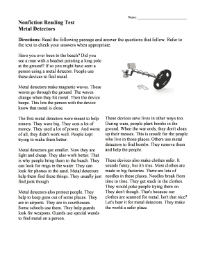 Nonfiction Reading Test Metal Detectors Answers  Form