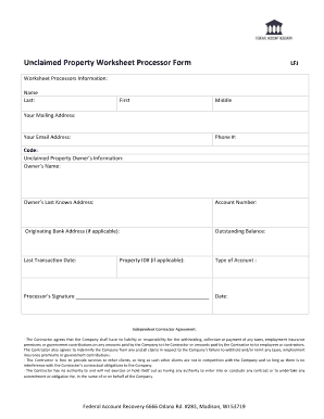 Unclaimed Property Worksheet Processor Form