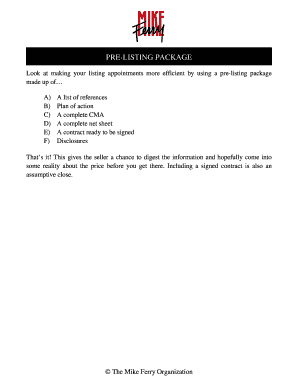 Mike Ferry Pre Listing Package  Form